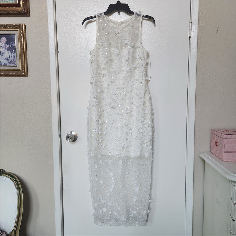 Dress the Population White Beaded Floral Dress